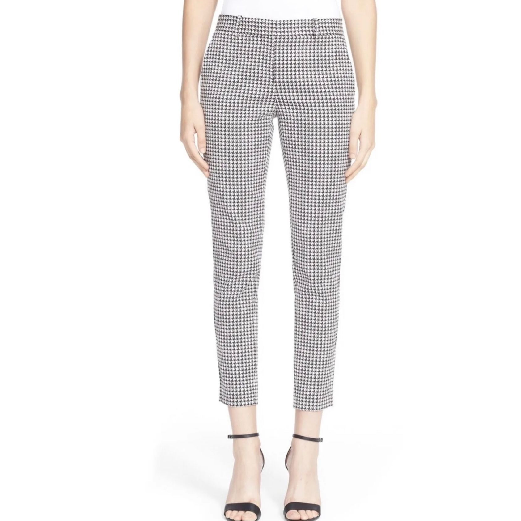 Theory Pants Treeca Winhall Women Size 2 Houndstooth Black White Ankle